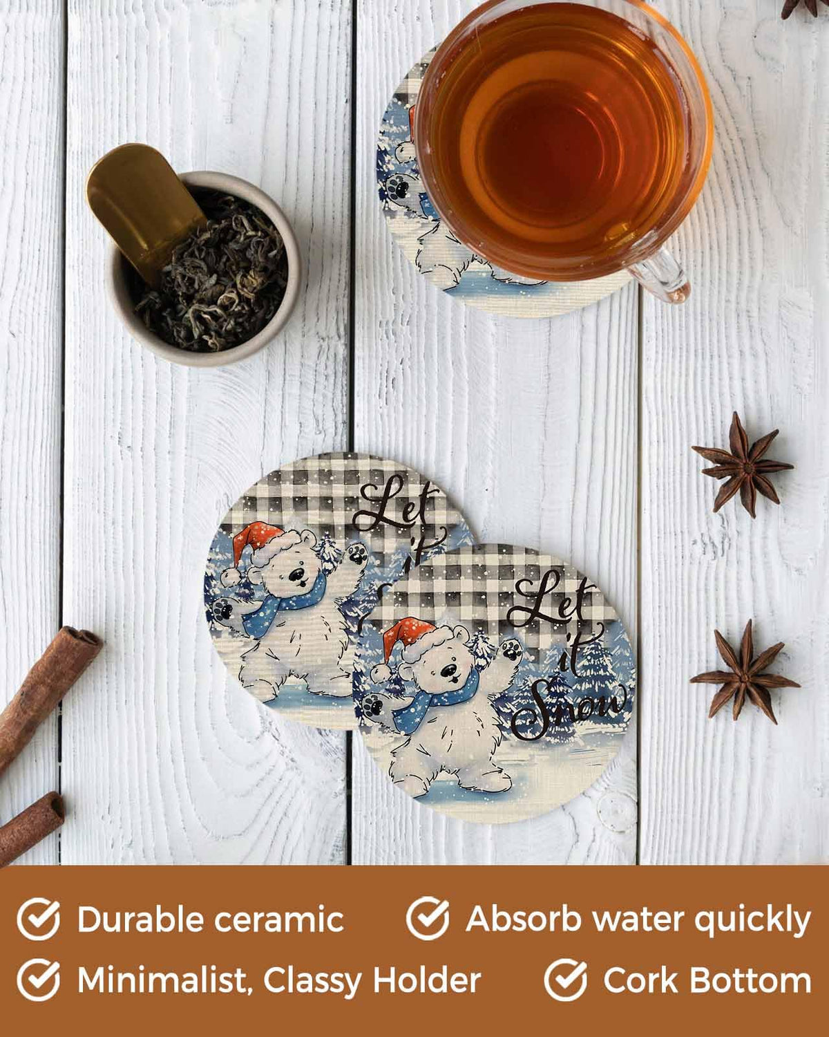Set of 6 Ceramic Coasters with Cork Base J88411