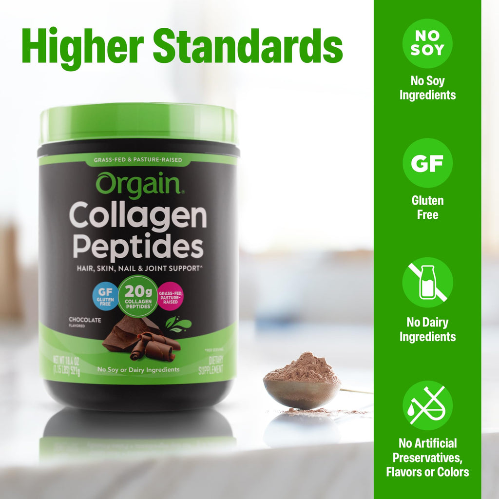 Hydrolyzed Collagen Peptides Powder, Chocolate, 1lb U92480
