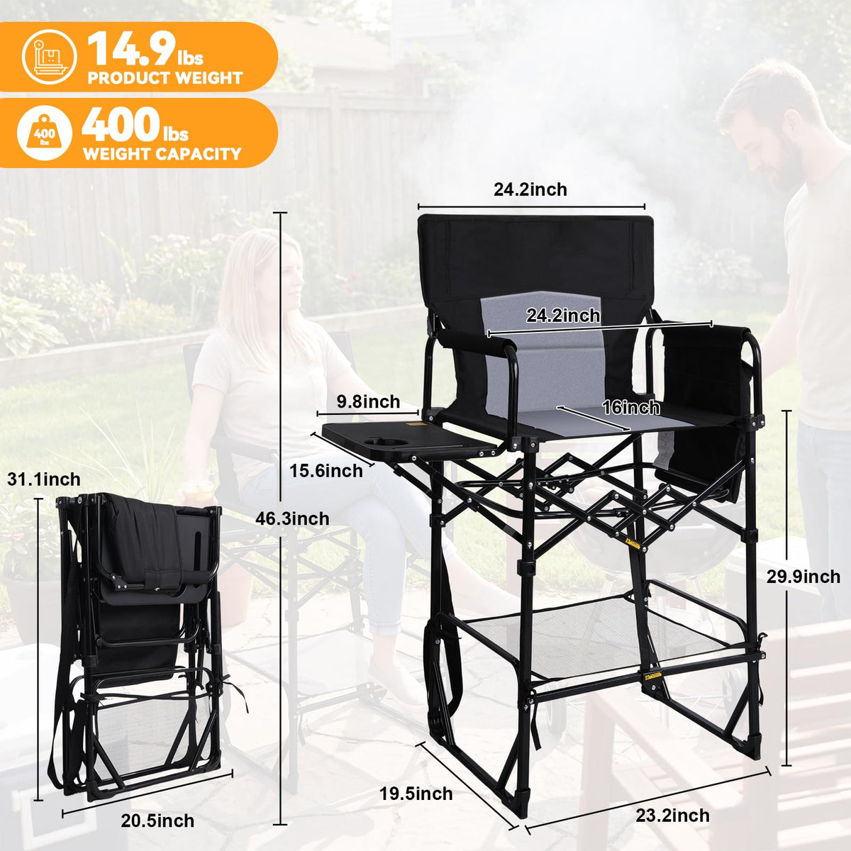 2 Pack Extra Tall Folding Camping Chair with Side Table N156