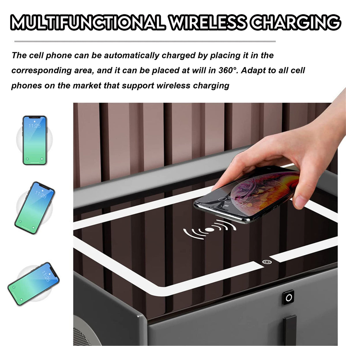 White 3 Drawer Bed End Table with Wireless Charging G86456