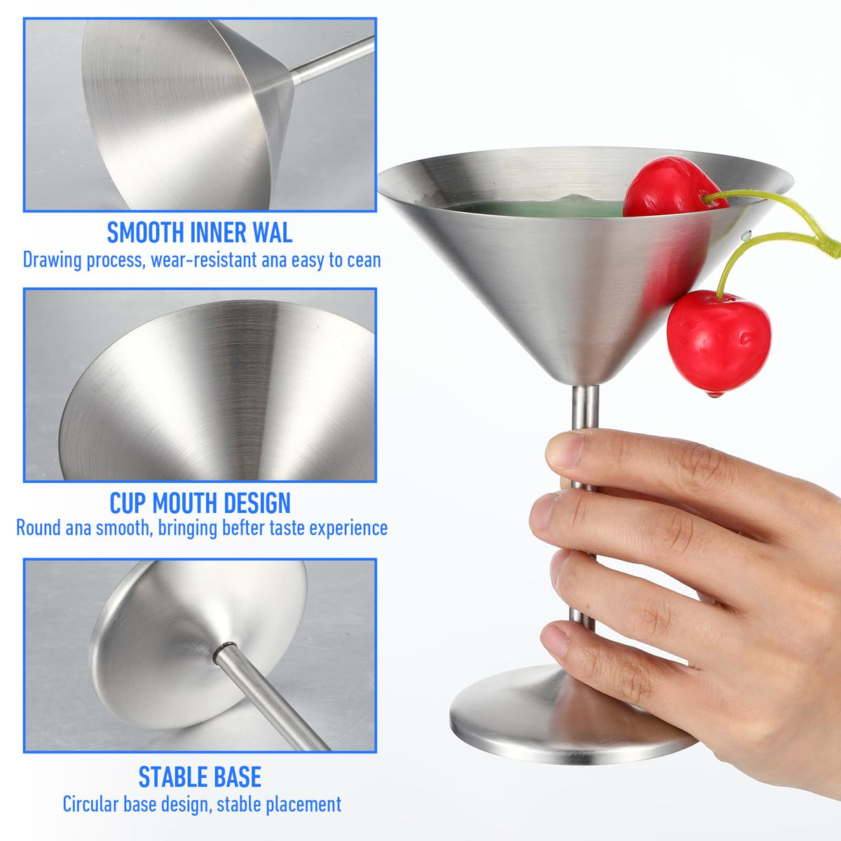4-Pack Stainless Steel Martini Glasses 8.5oz T568