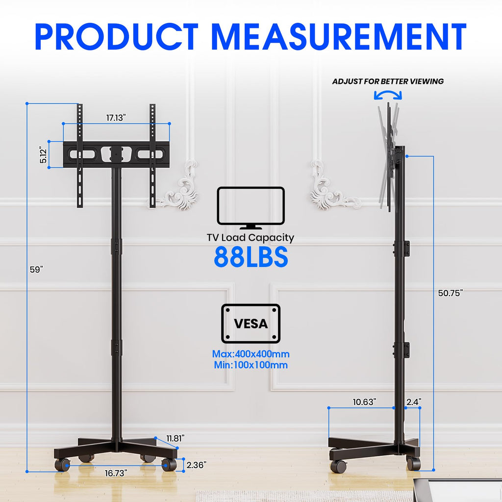 Black Rolling TV Stand for 23-60 Inch TVs U398