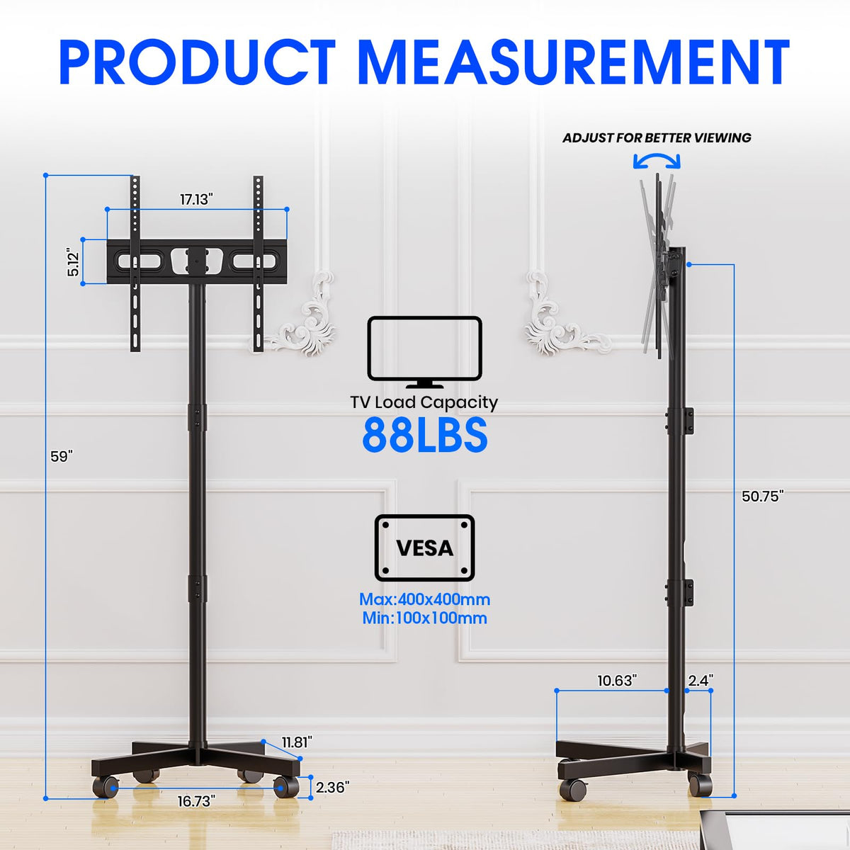 Black Rolling TV Stand for 23-60 Inch TVs U398