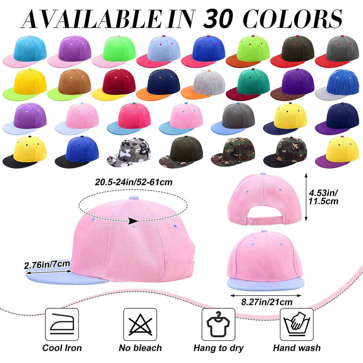 30 Pcs Flat Bill Snapback Hats Bulk Adjustable D589176