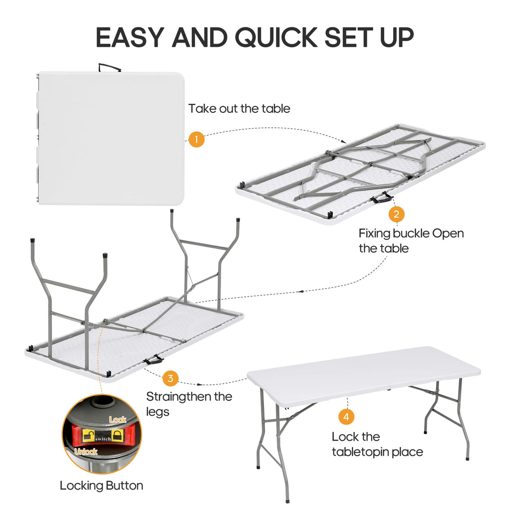 6ft Heavy Duty Folding Table White W7558