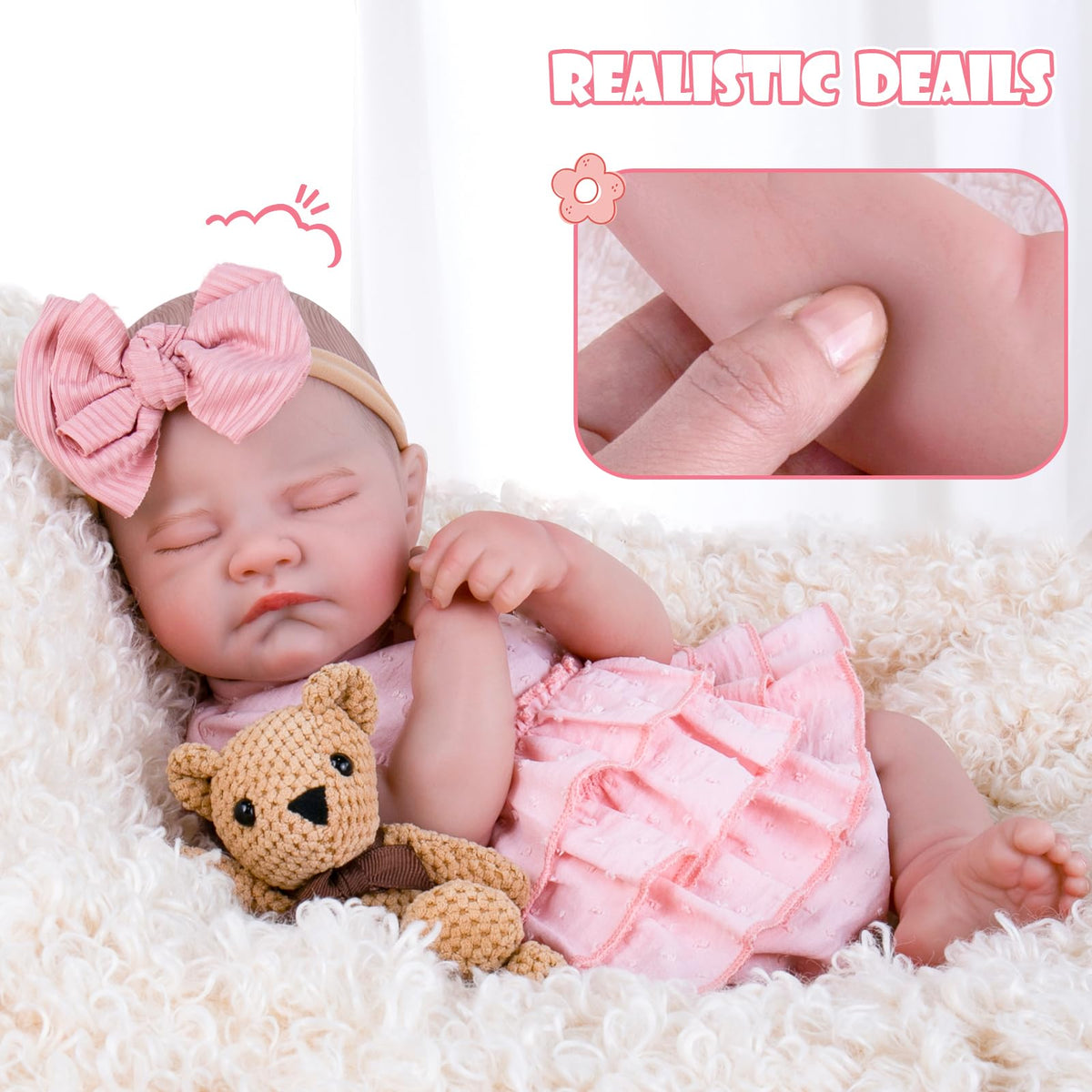 20'' Realistic Sleeping Newborn Girl Doll in Pink Dress D738
