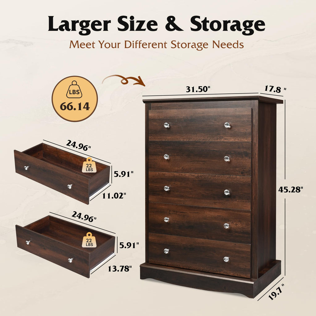 5 Drawer Rustic Brown Dresser A96204