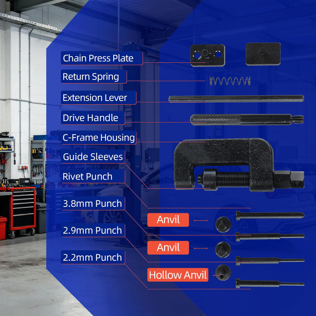13PCS Motorcycle Chain Breaker Kit with Storage Case F7782