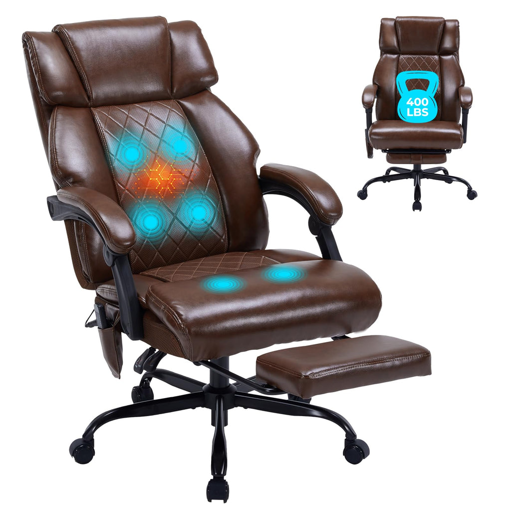 Brown Heated Massage Reclining Leather Office Chair with Foot Rest Z535