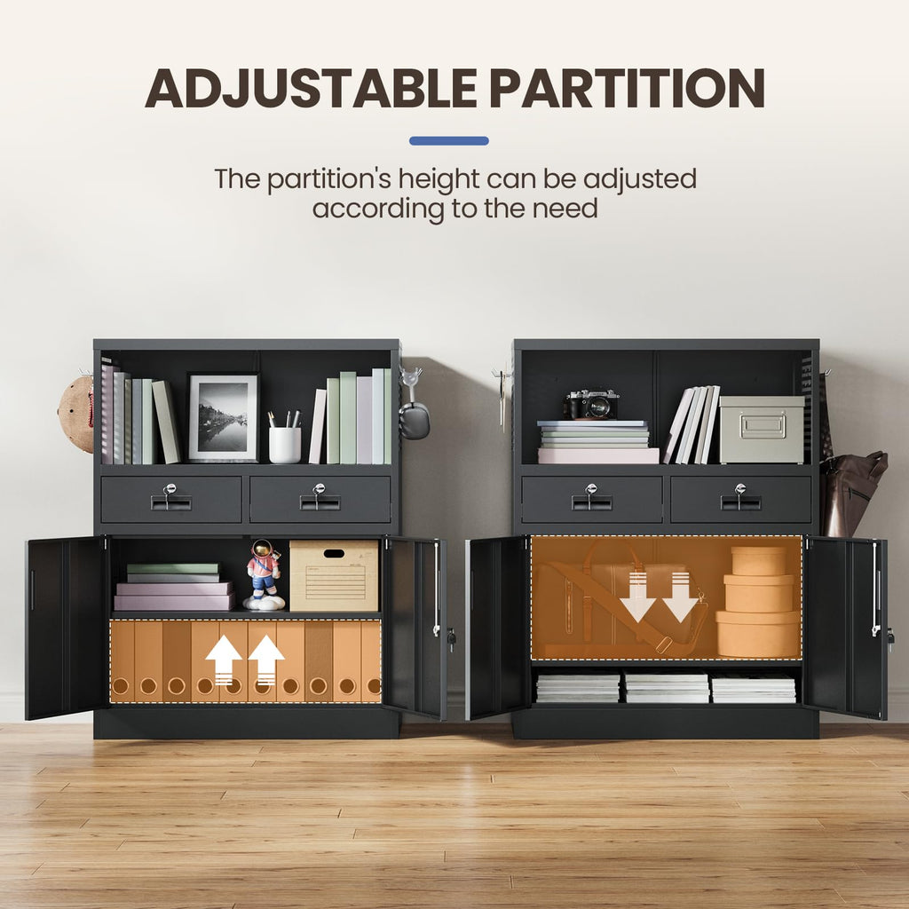 Metal Storage Cabinet with 2 Drawers and Locking Doors V21448