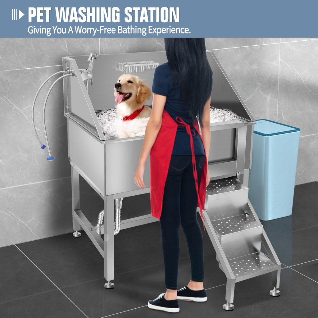38" Stainless Steel Dog Grooming Tub with Stairs C5070
