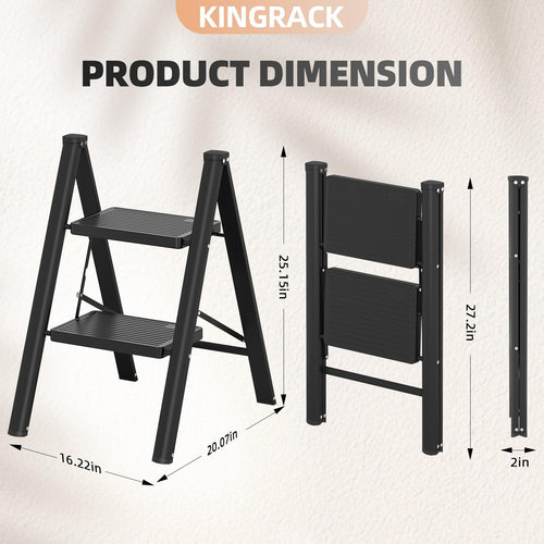 2 Step Folding Ladder with Non-Slip Wide Pedals and Safety Lock, Black G20166