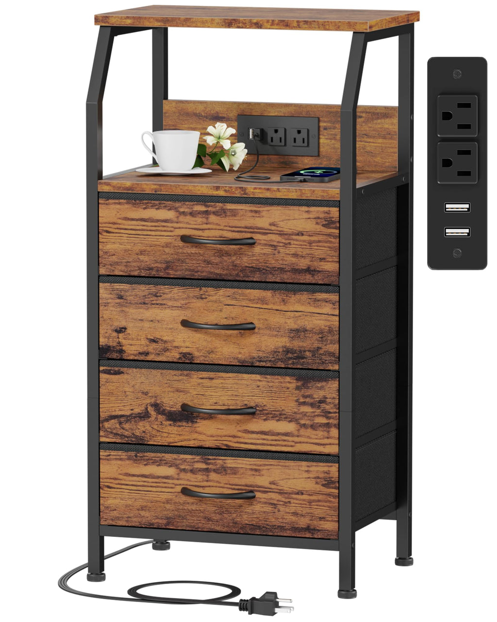 4 Drawer Night Stand with Charging Station D354774