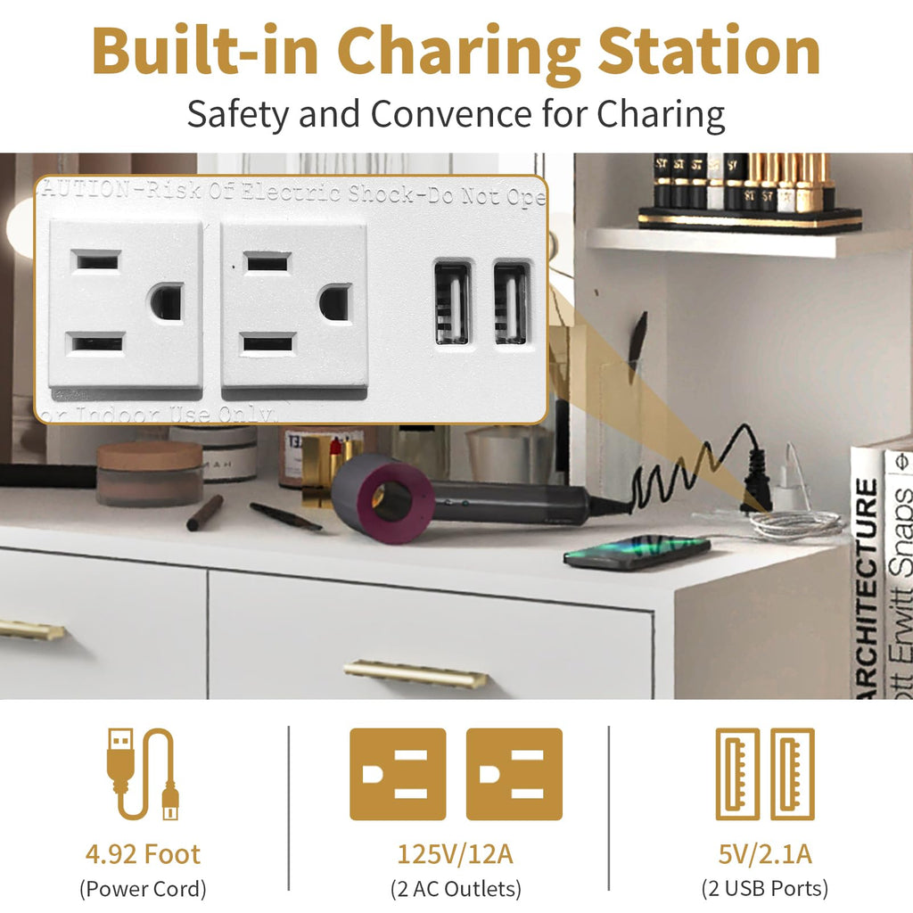 White Makeup Vanity Desk Set with 8 Drawers A976