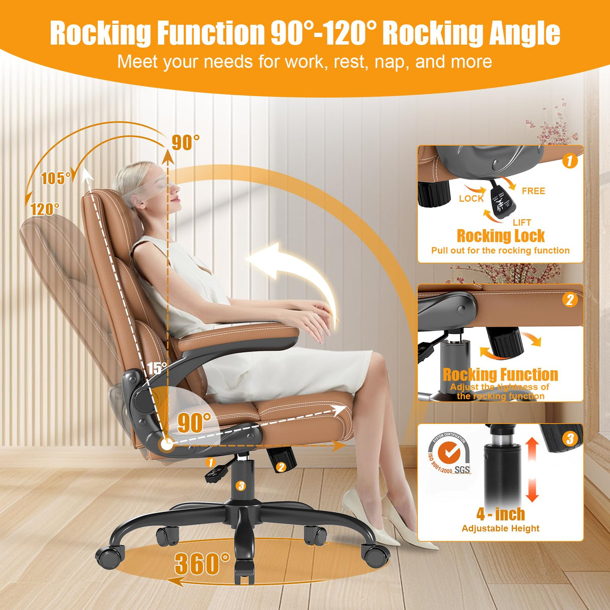 Ergonomic Office Chair with Flip-up Armrests F3134