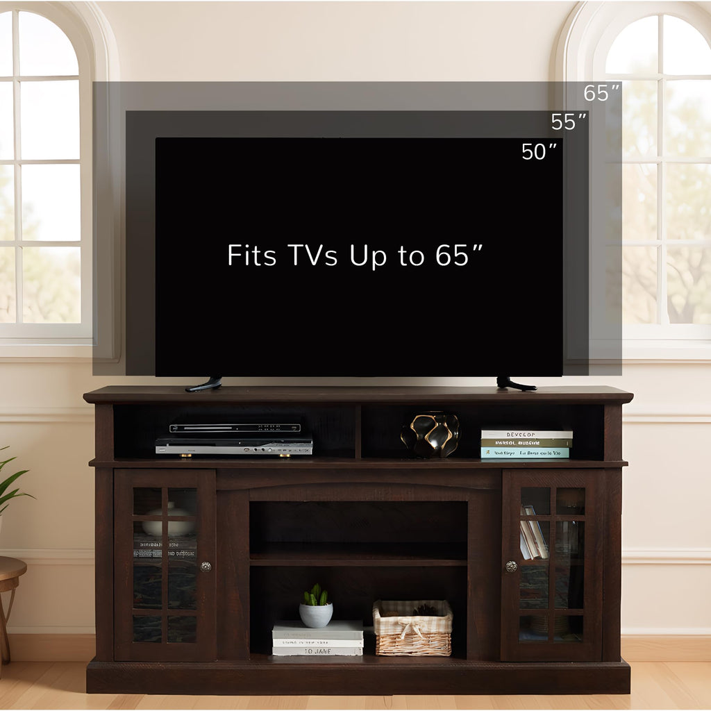 Espresso TV Stand with Glass Door and Open Shelves K399947