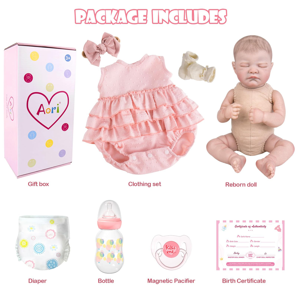 20'' Realistic Sleeping Newborn Girl Doll in Pink Dress D738