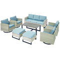 8 Piece Wicker Patio Conversation Set with Swivel Rocker Chairs C4844