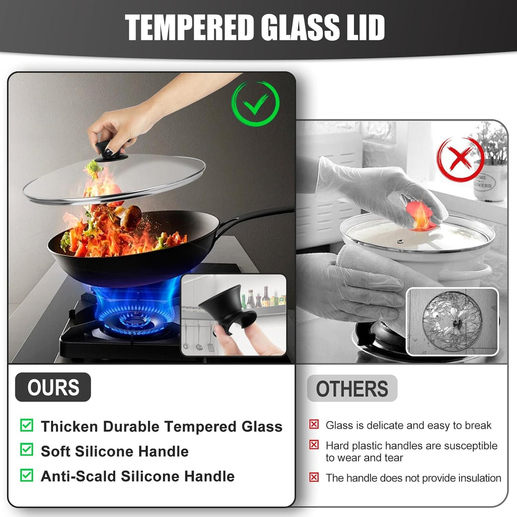 12 Inch Tempered Glass Pan Lid with Silicone Handle S26014