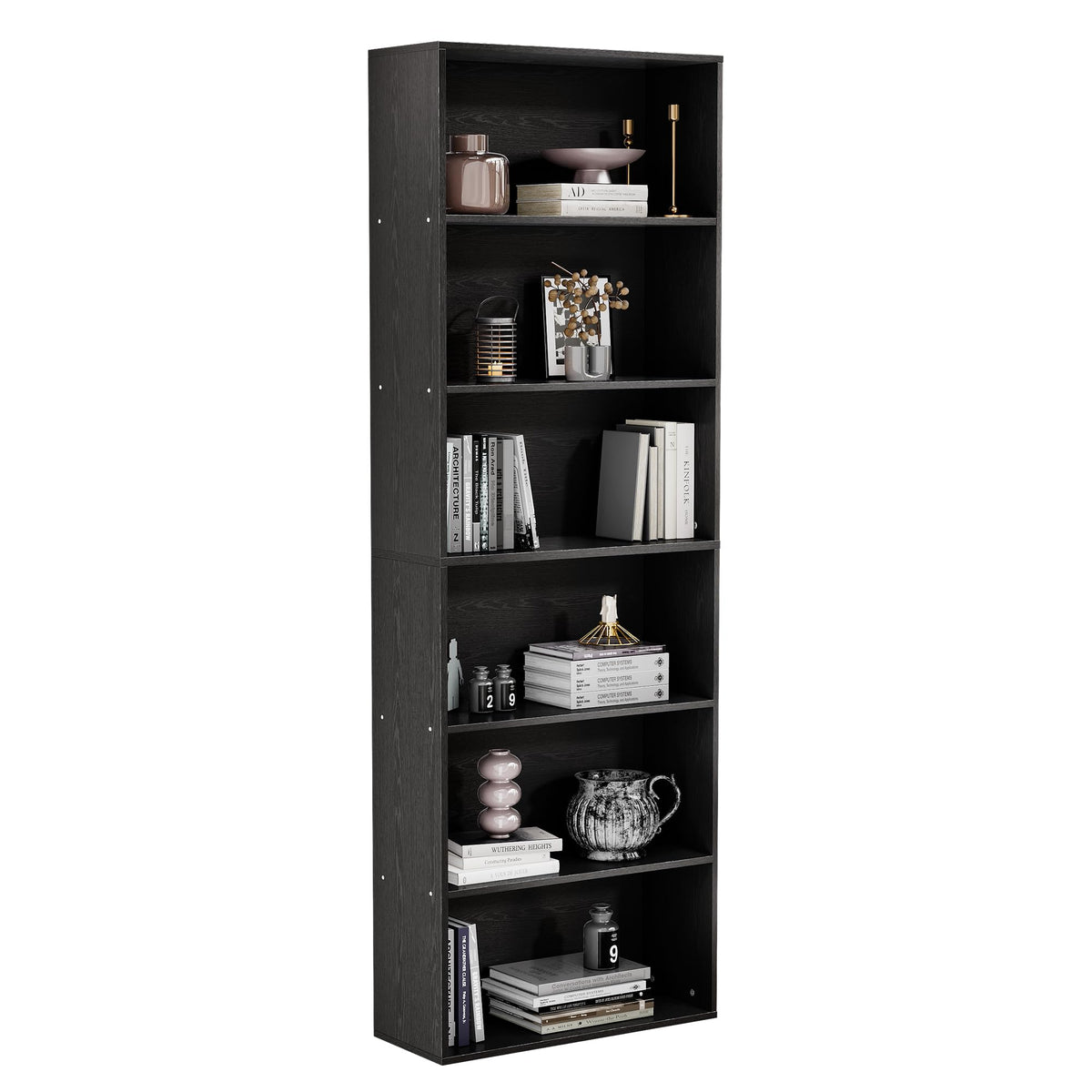 71" Tall 6-Tier Black Bookshelf V428