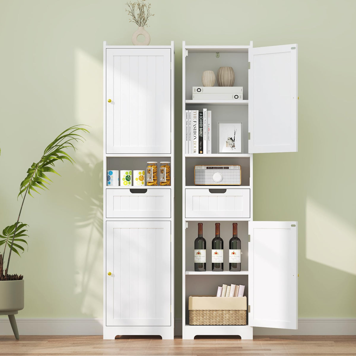 67" H Tall White Bathroom Storage Cabinet W3901