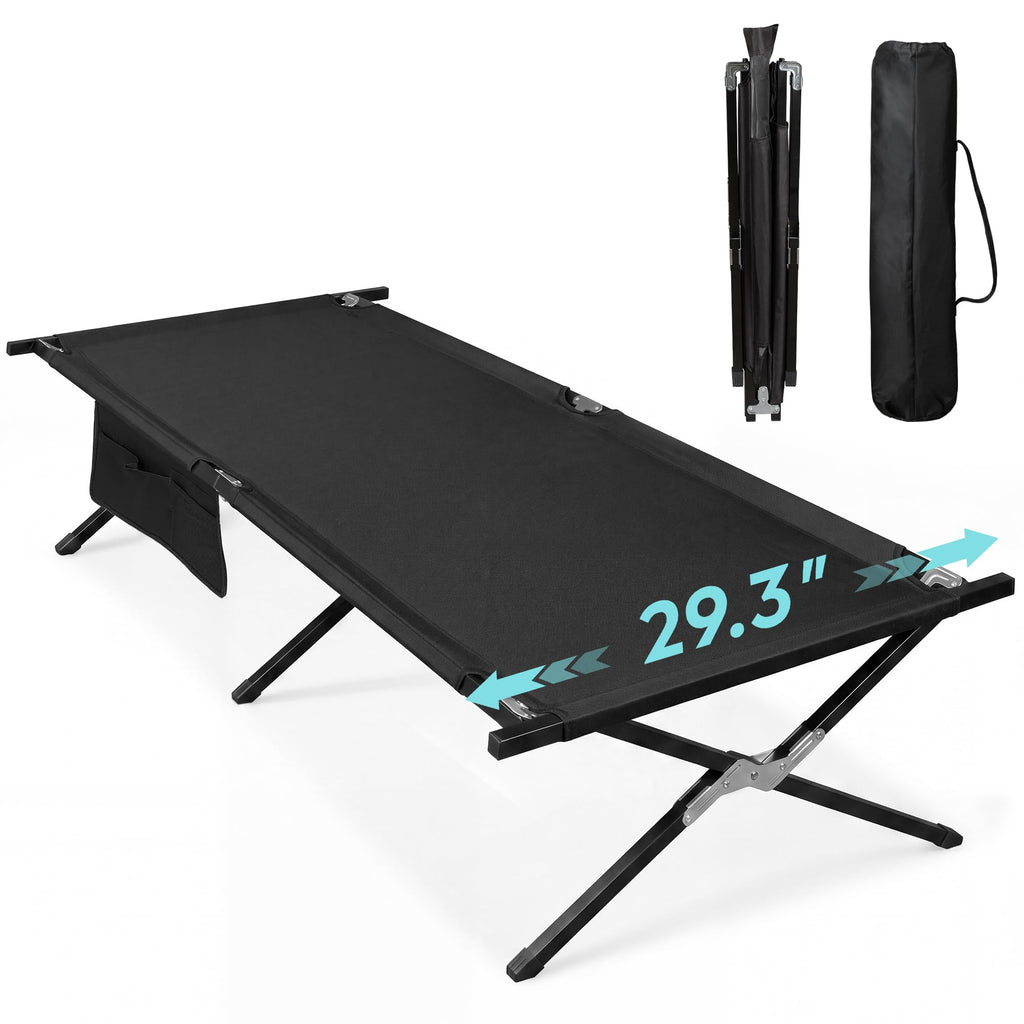 Folding Camping Cot with Carry Bag, 300 lb, Black Y9796