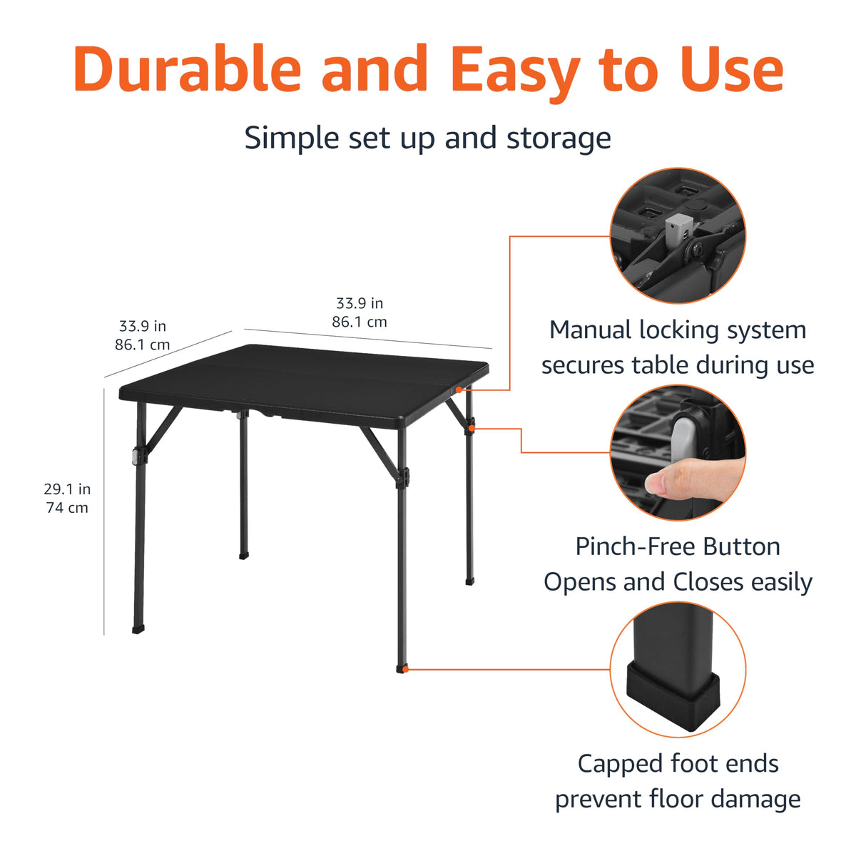 34 inch Black Portable Folding Dining Table B3282
