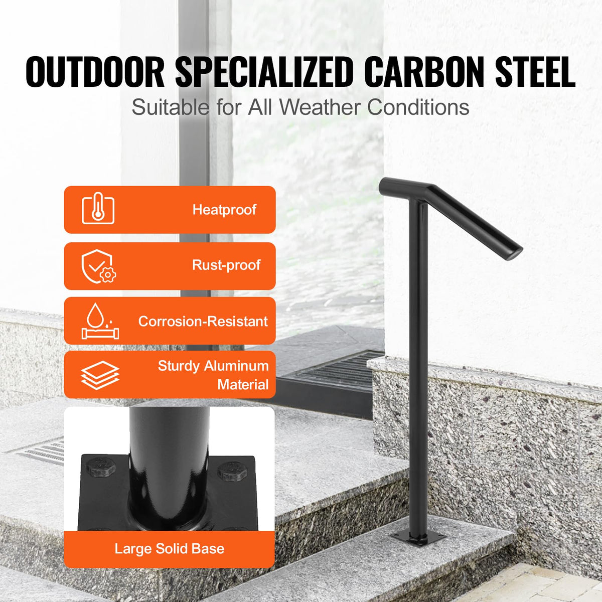 Black Steel Railing 330LBS Capacity Metal Handrails Q800483