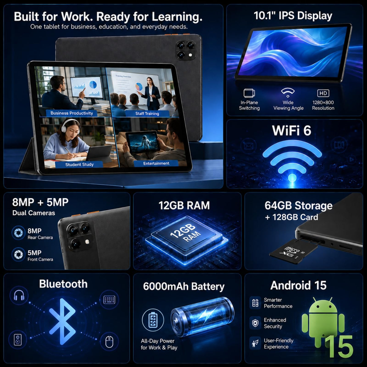 Android 15 Tablet 10.1 in 12GB RAM 64GB ROM Z8370