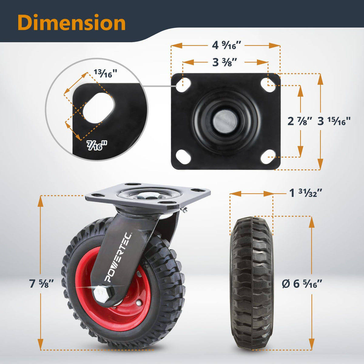 6 Inch Caster Wheels Set of 4 Heavy Duty Rubber C608