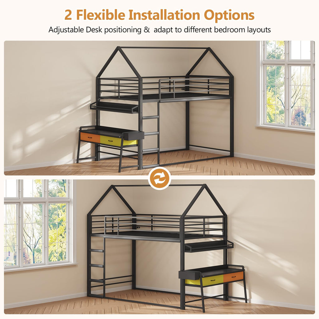 Twin Over Twin Bunk Bed with Desk and Drawers U853