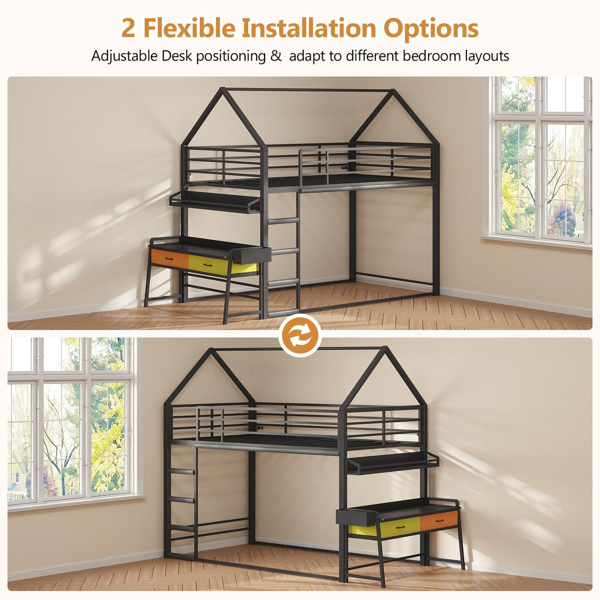 Twin Over Twin Bunk Bed with Desk and Drawers U853