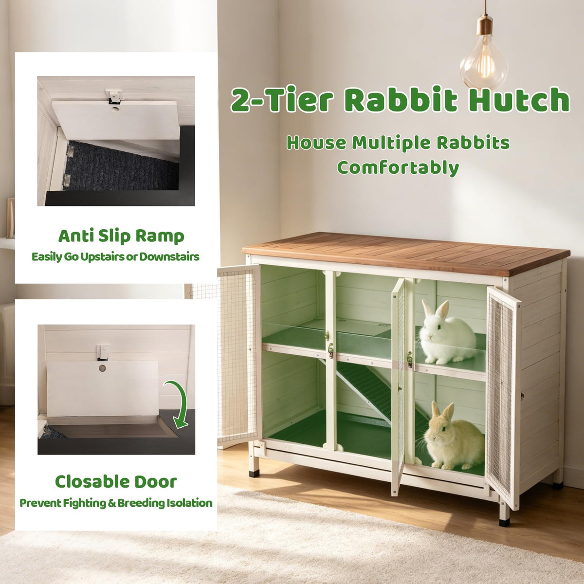 2-Story Indoor Rabbit Hutch with Pull-Out Tray G512