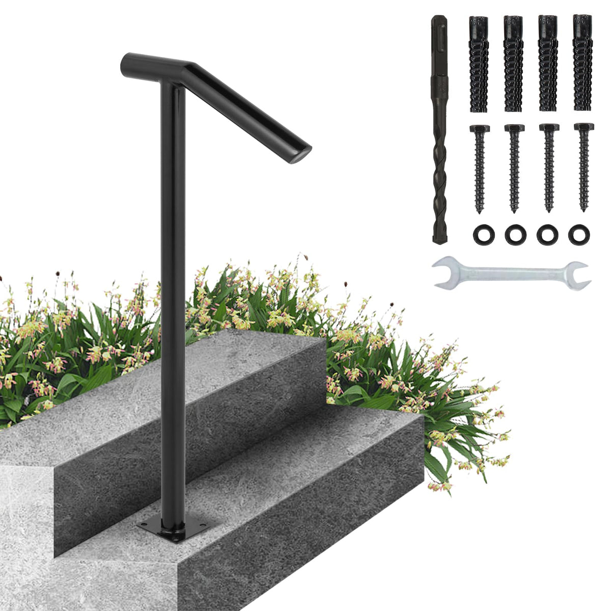 Black Steel Railing 330LBS Capacity Metal Handrails Q800483