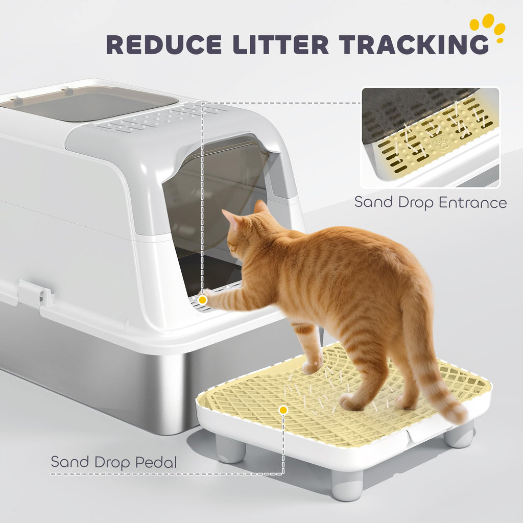 Extra Large Enclosed Stainless Steel Cat Litter Box H2208