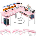 Pink L Shaped Desk with Power Outlets and USB Charging Ports Z535