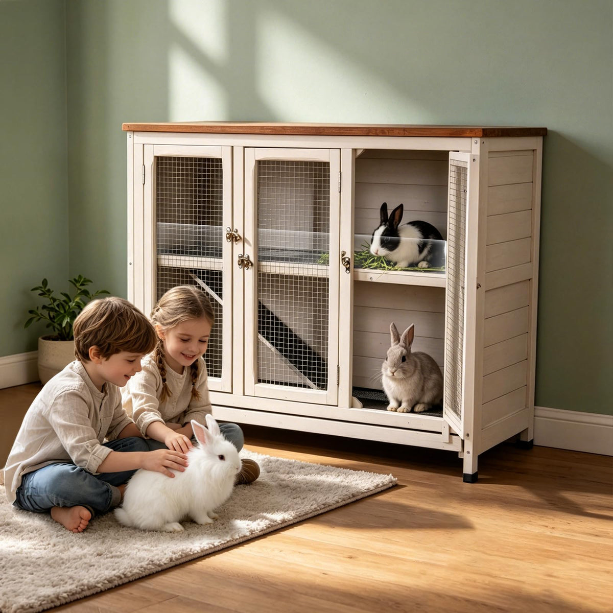 2-Story Indoor Rabbit Hutch with Pull-Out Tray G512