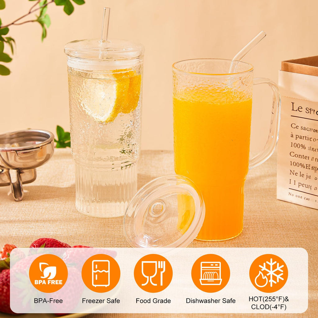 24oz Clear Glass Tumbler with Handle, 2 Pack K306067