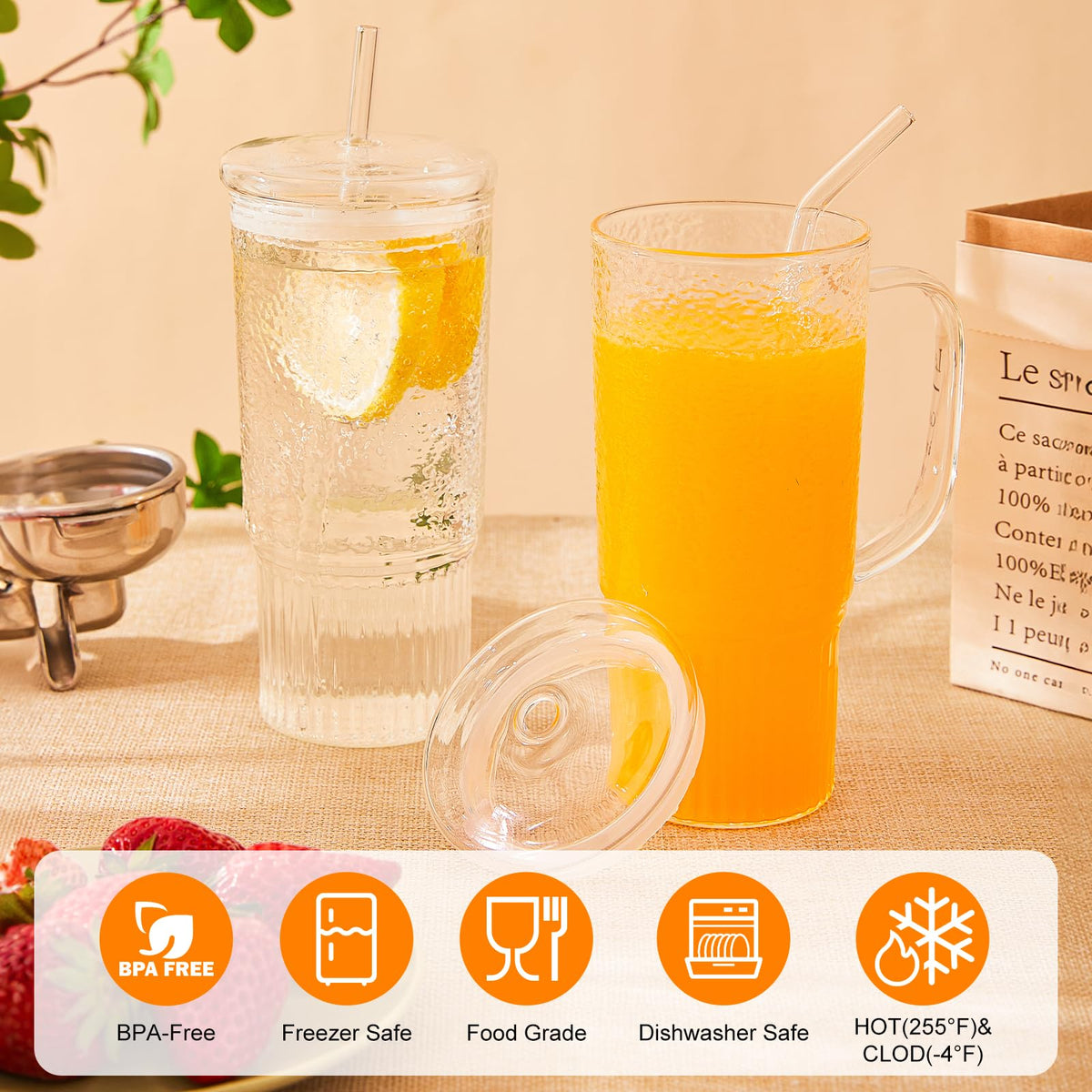 24oz Clear Glass Tumbler with Handle, 2 Pack K306067