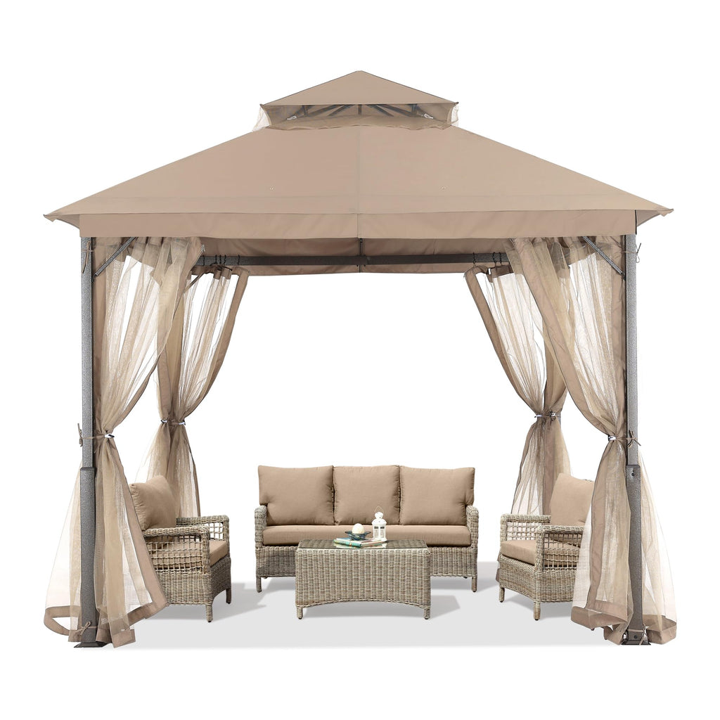 Khaki 9x9 Outdoor Patio Gazebo with Mosquito Netting X864