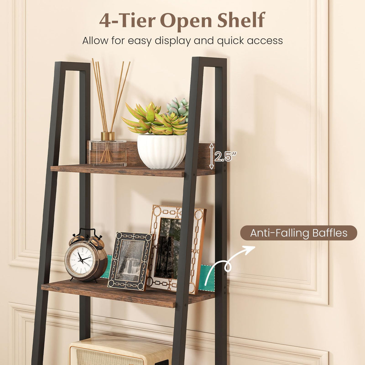 5-Tier Ladder Bookshelf with Fabric Drawer V369647