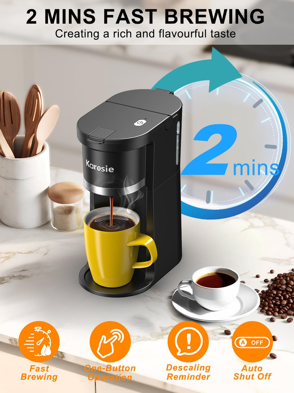 Single Serve Coffee Maker, 6-12 Oz, Black R144360