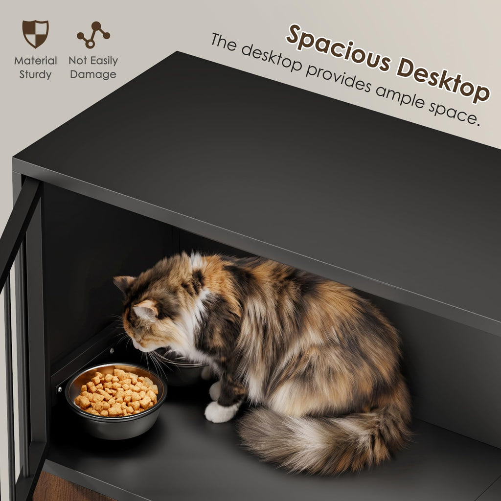 Black Metal Cat Feeding Cabinet C7450