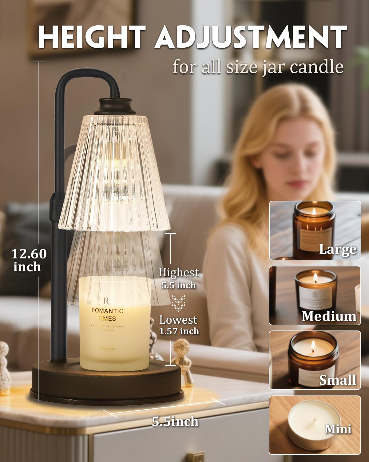 Black Dimmable Candle Warmer Lamp with Timer P8050