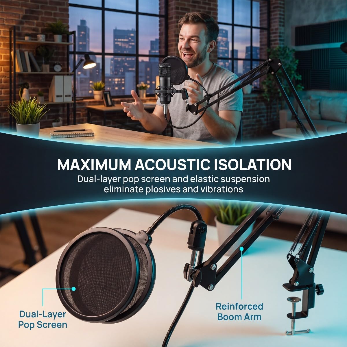 USB Condenser Microphone Kit with Boom Arm, Pop Filter, Shock Mount E44184