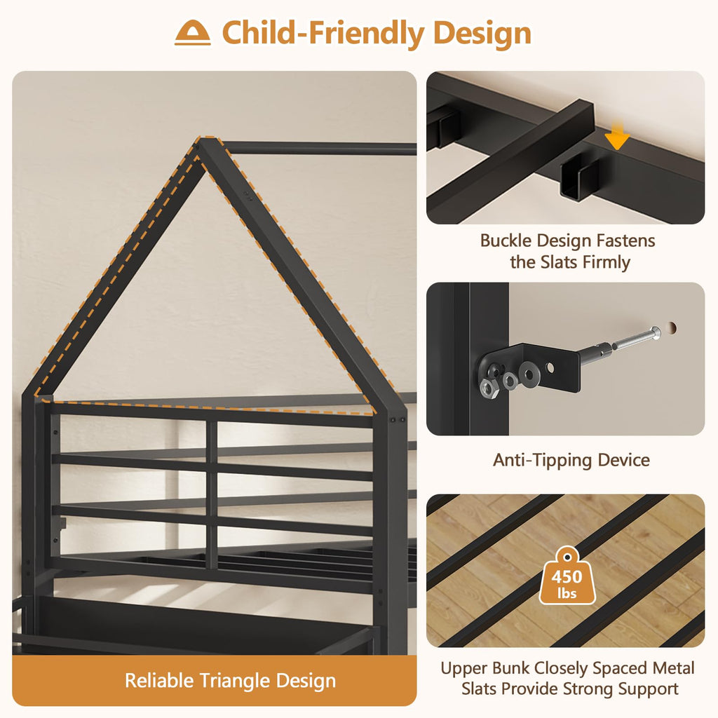 Twin Over Twin Bunk Bed with Desk and Drawers U853
