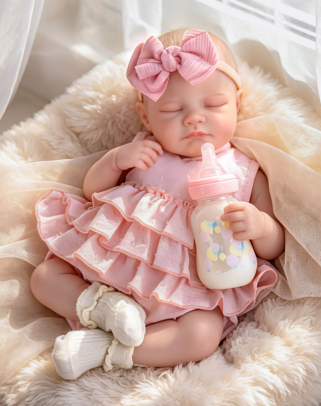 20'' Realistic Sleeping Newborn Girl Doll in Pink Dress D738