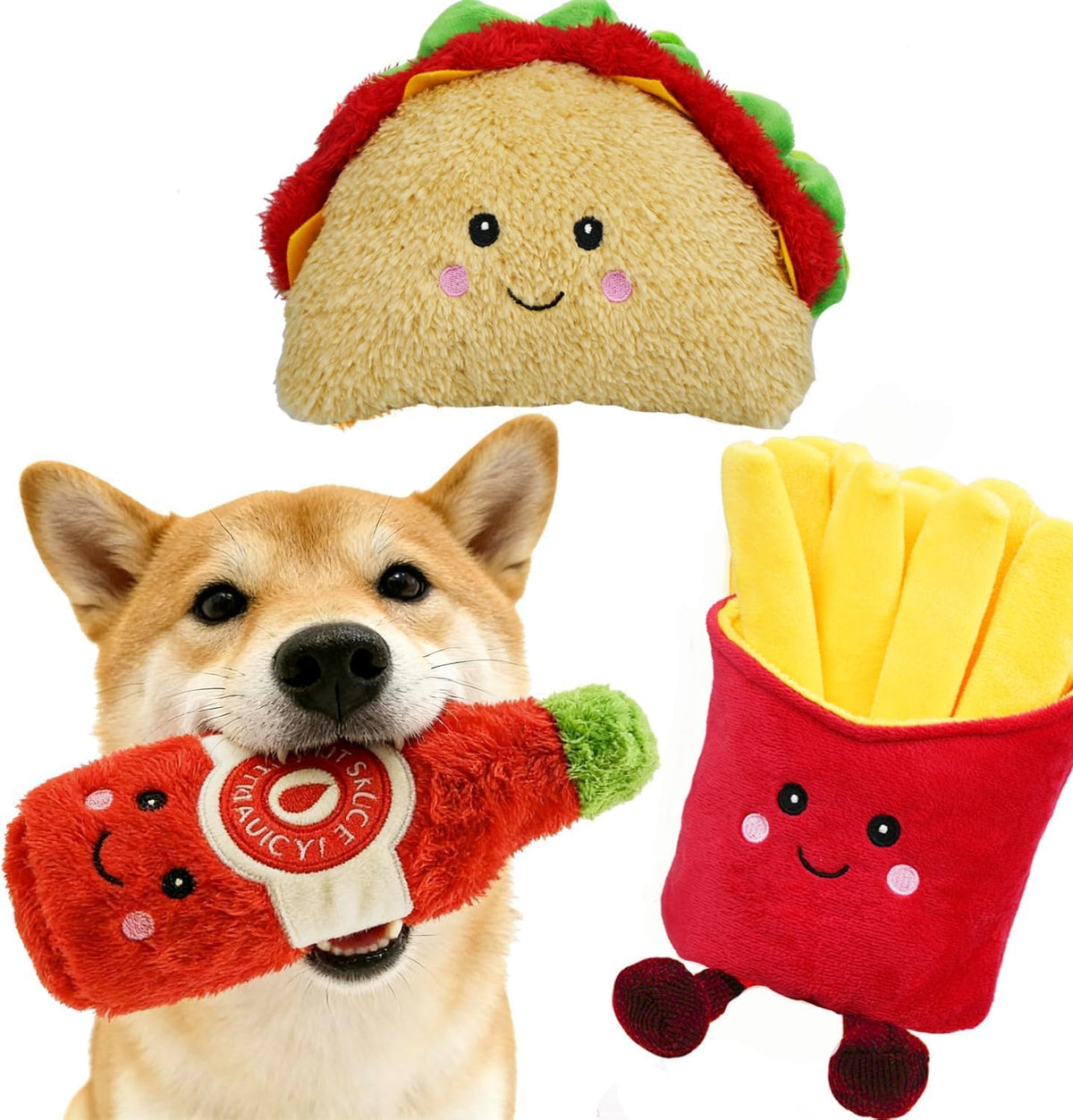 3-Pack Squeaky Plush Dog Chew Toys Set W514