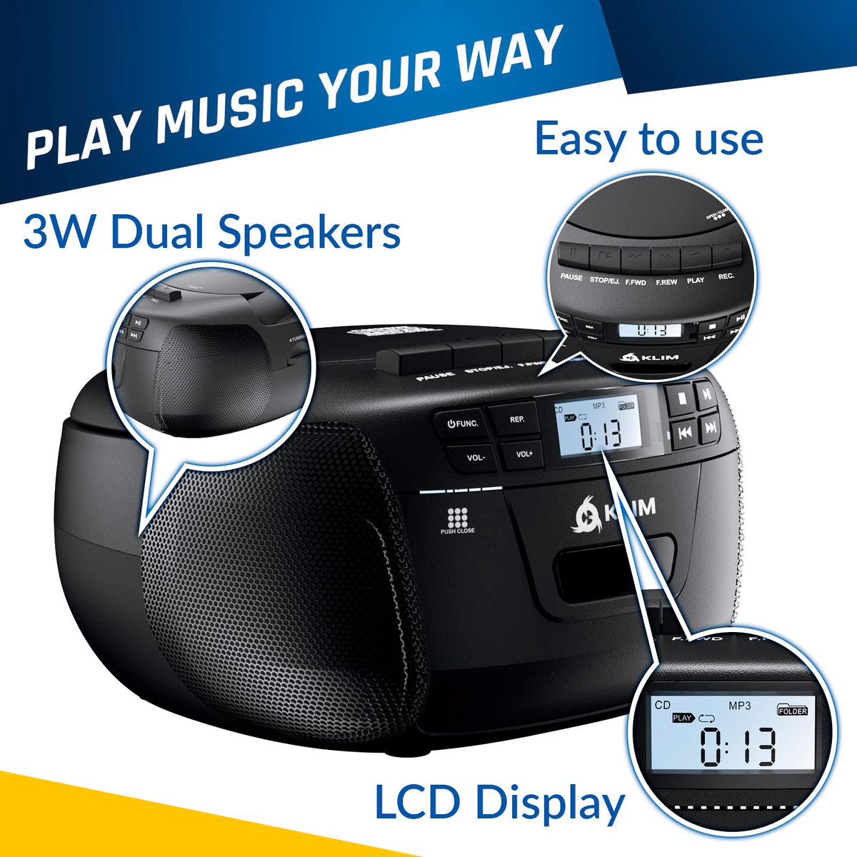 CD Cassette Player with Bluetooth AM FM Radio USB Drive K269470