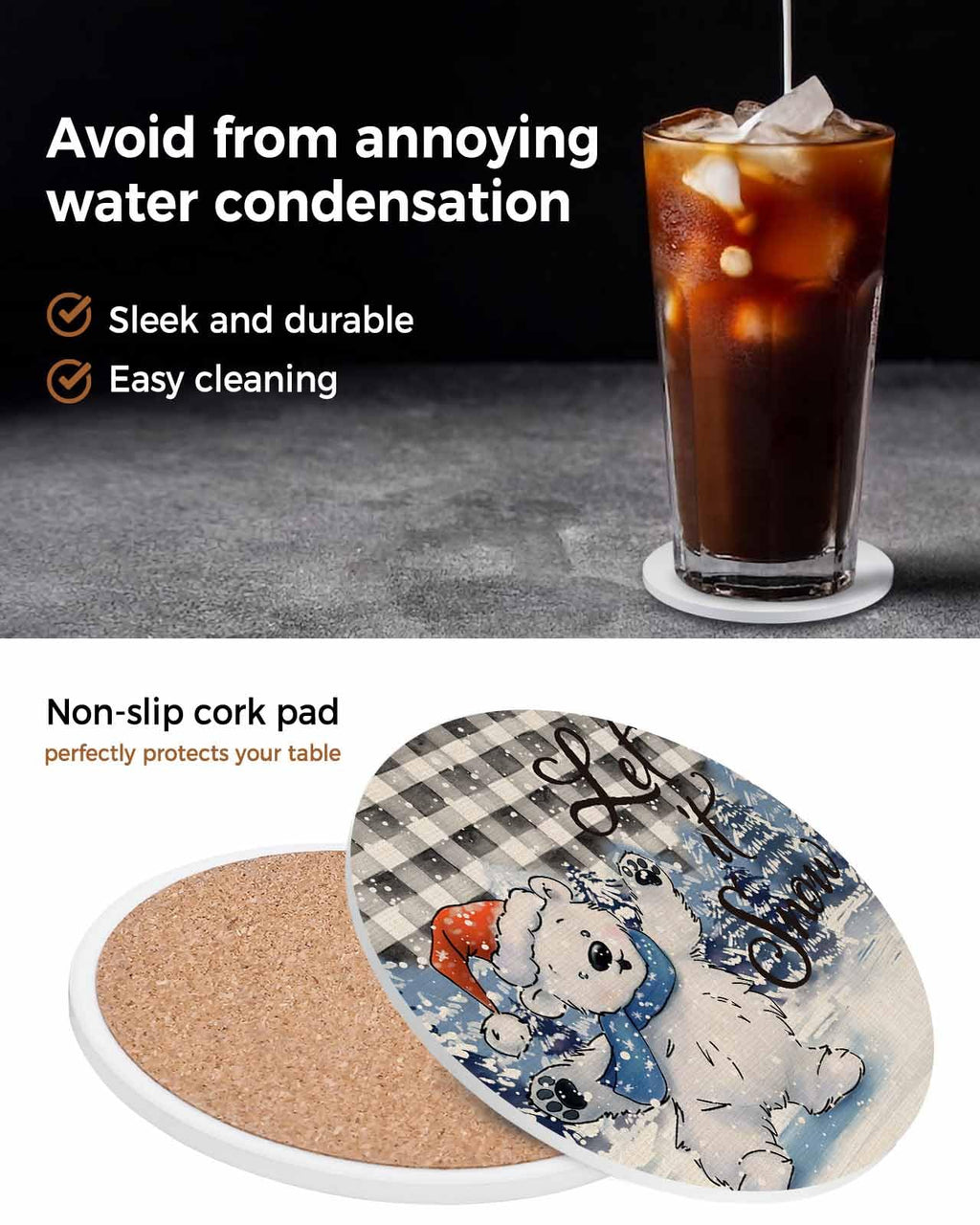 Set of 6 Ceramic Coasters with Cork Base J88411